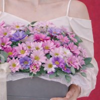 Композиция из хризантем и эвкалипта