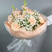 Букет с гипсофилой и гвоздикой