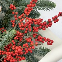 Новогодний букет из нобилиса, илекса и хлопка