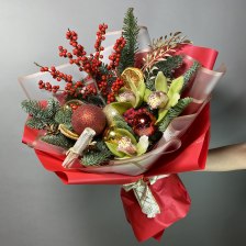 Новогодний букет с нобилисом и орхидеей