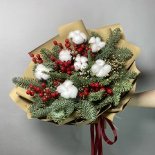 Новогодний букет с нобилисом, хлопком и декором