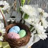 Стакан с хризантемой, гвоздикой и вербой