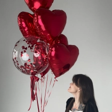 Шар с наполнением и 7 шариков сердец