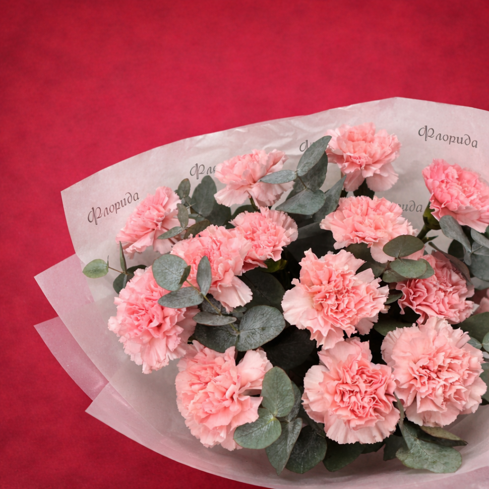 Букет из 15 голландский гвоздик и эвкалипта